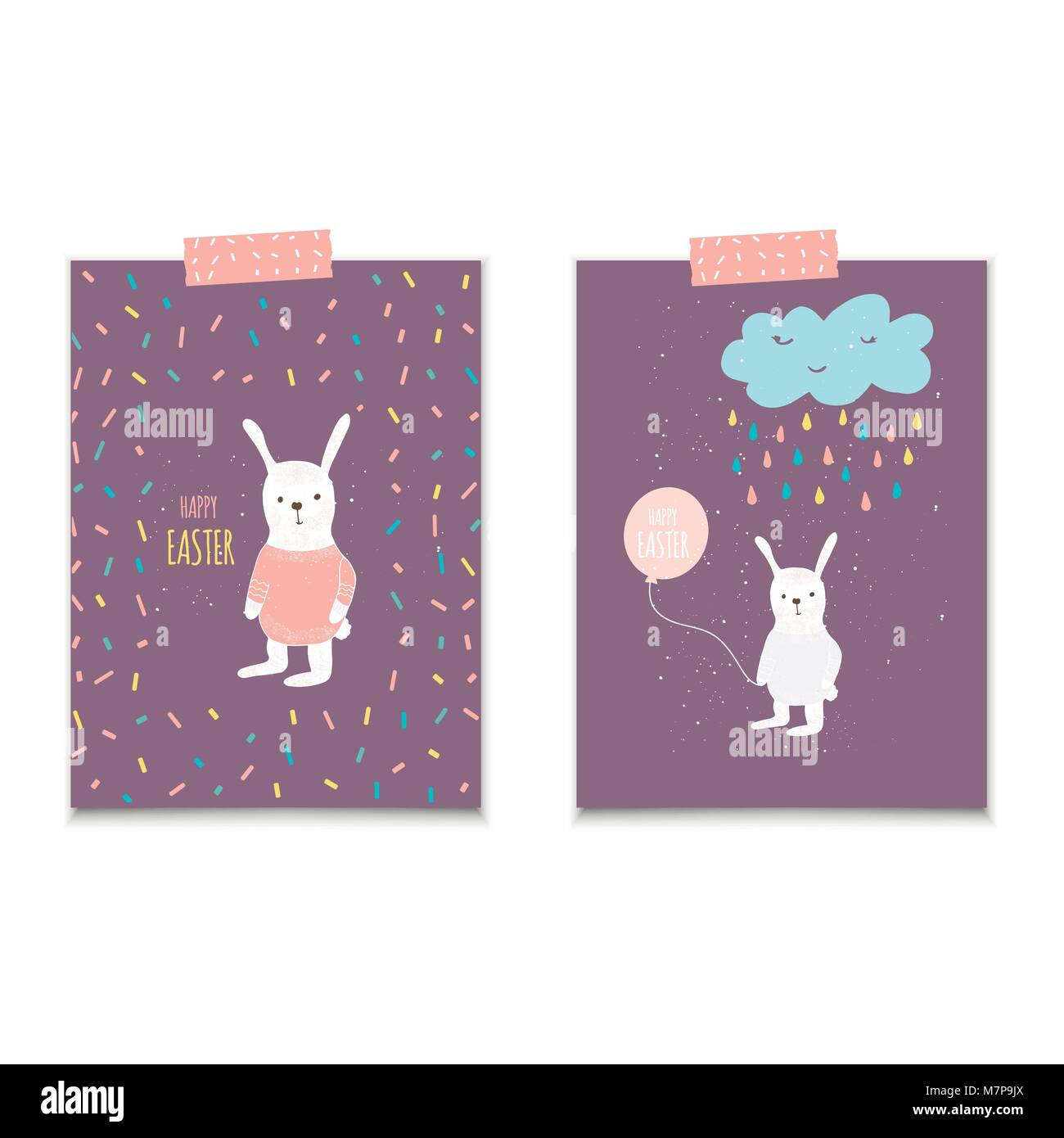 Easter banner background, template with cute banny, rabbit and text ...