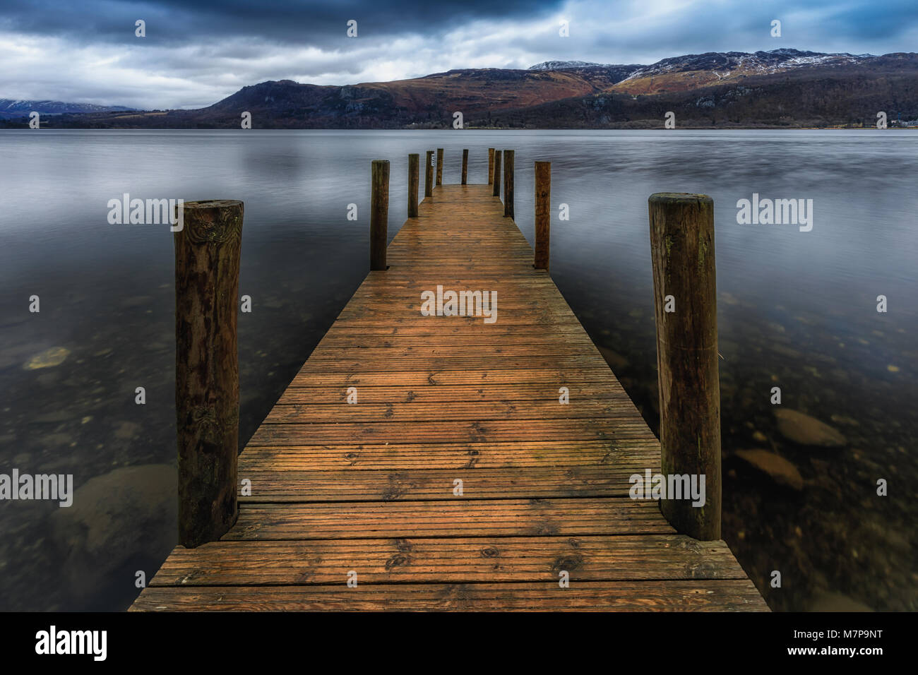 High Brandlehow Jetty, Derwent Water, Lake District, Cumbria Stock