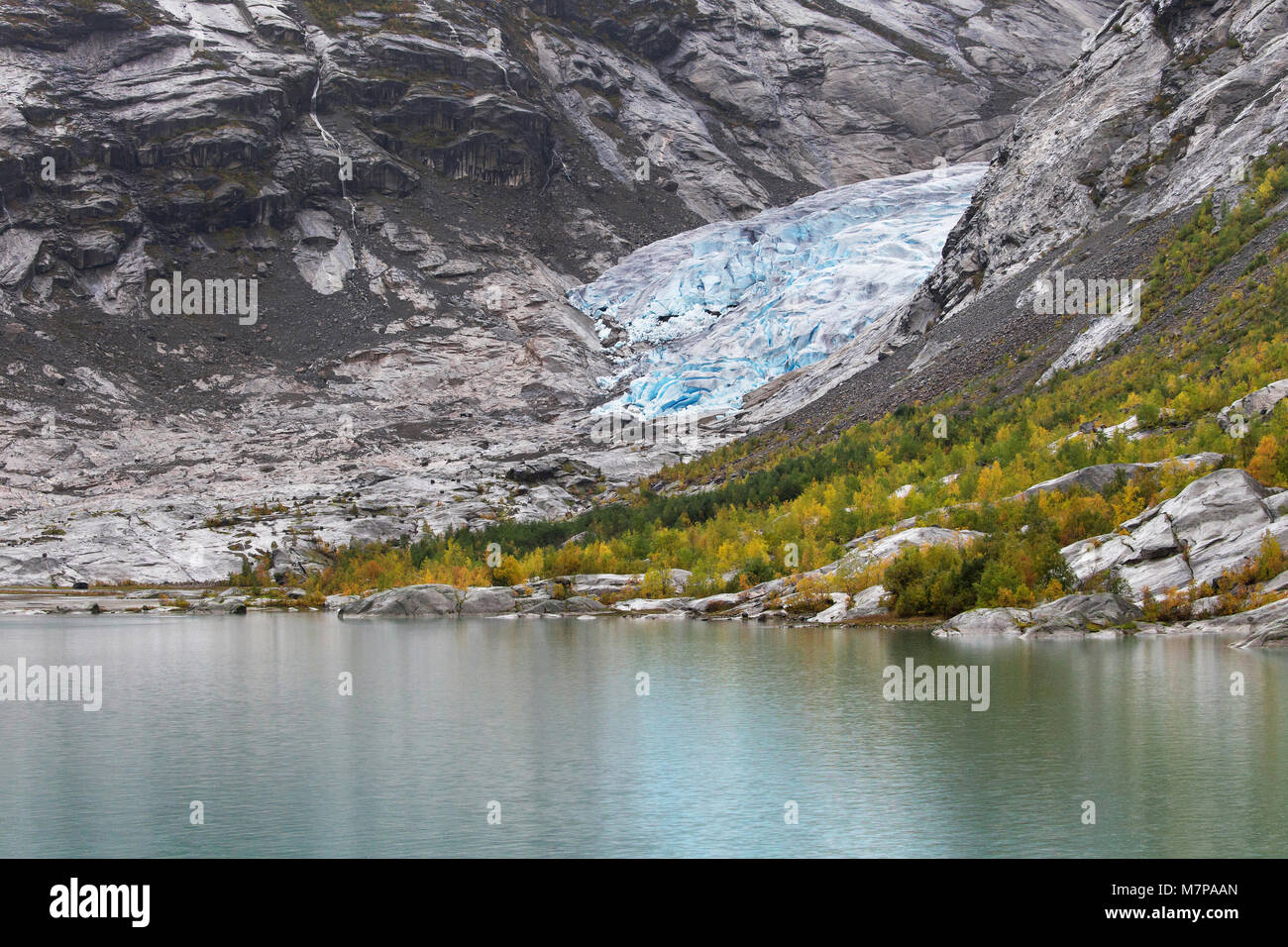 Nigardsbreen Glacier and Nigardsbrevatnet Lake, Luster, Sogn og Fjordane, Norway. Stock Photo