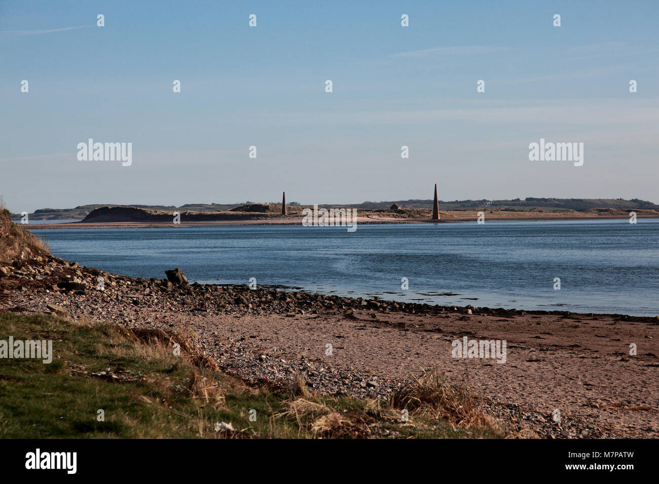 Two obelisks on St Cuthbert’s Island, Lindisfarne. These are leading