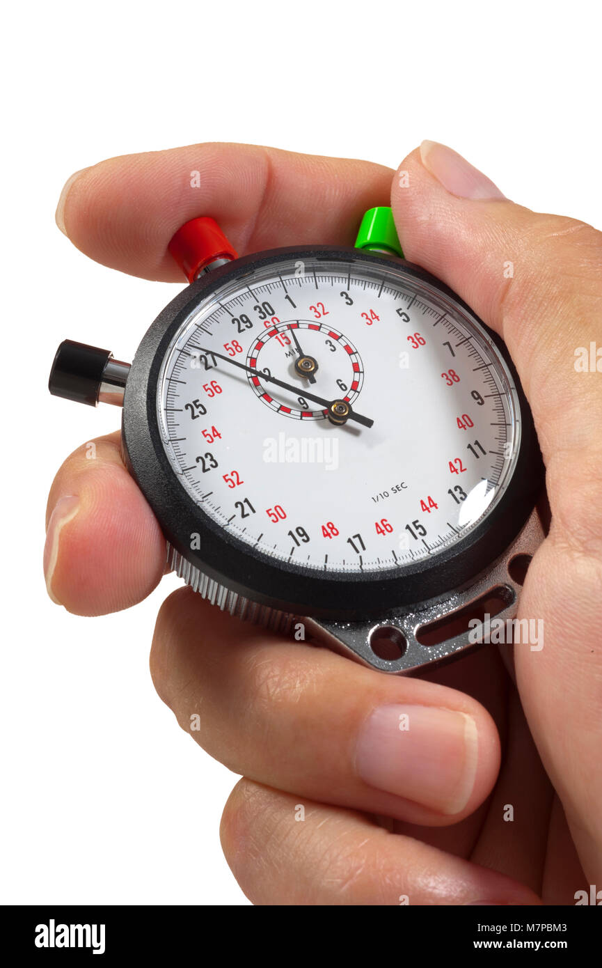 stopwatch in hand with timing Stock Photo Alamy