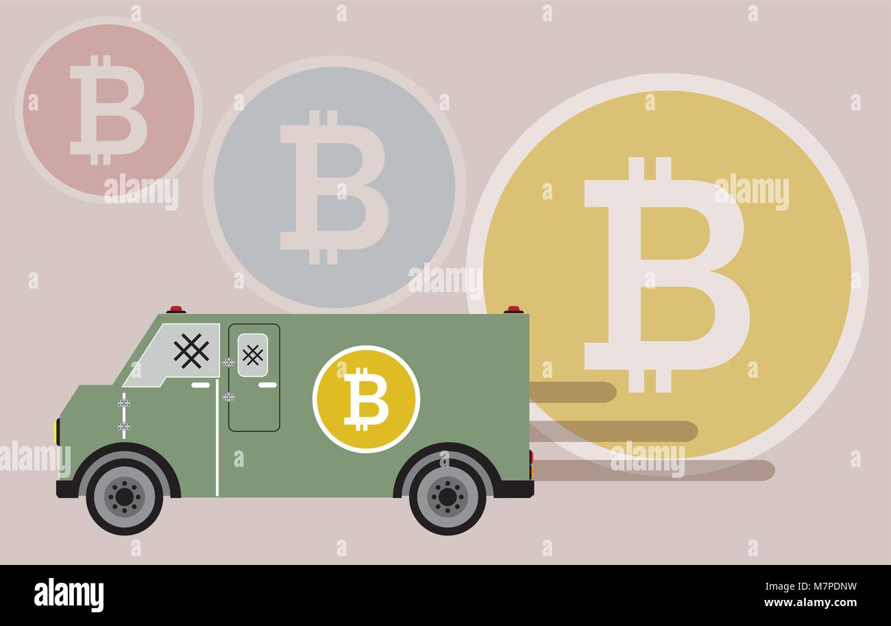 Bitcoins Money delivery Van Vector and Illustration Stock Vector Image ...