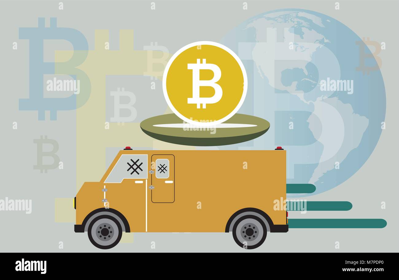 Bitcoins Money delivery Van Vector and Illustration Stock Vector Image ...
