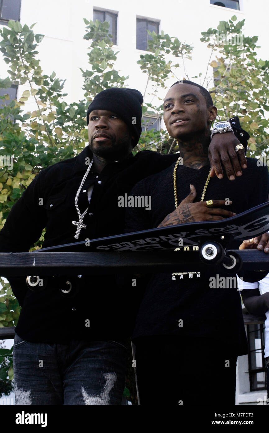 (LR) 50 Cent and Soulja Boy on November 4, 2010 in Los Angeles Stock