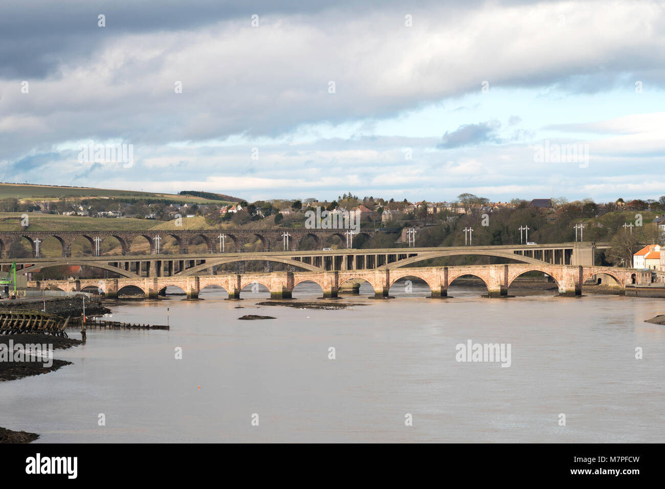 Three listed bridges over the river Tweed, Berwick upon Tweed