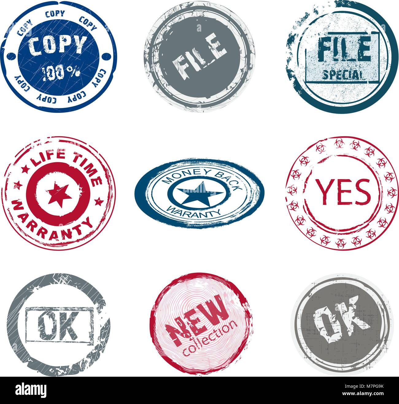 Vintage round stamps color. Use the effect of old, worn, rubber stamp Stock Vector