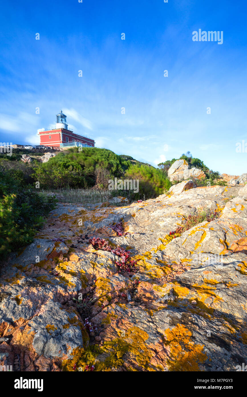 Spartivento lighthouse, Chia village, Cagliari district, Sardinia, Italy Stock Photo