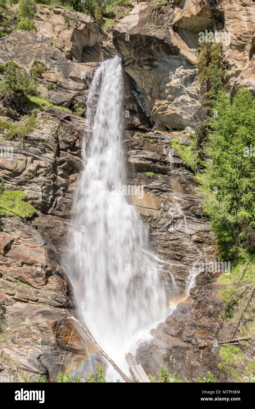 Lillaz waterfalls near Cogne, Gran Paradiso national park, Aosta Valley in the Alps, Italy Stock Photo