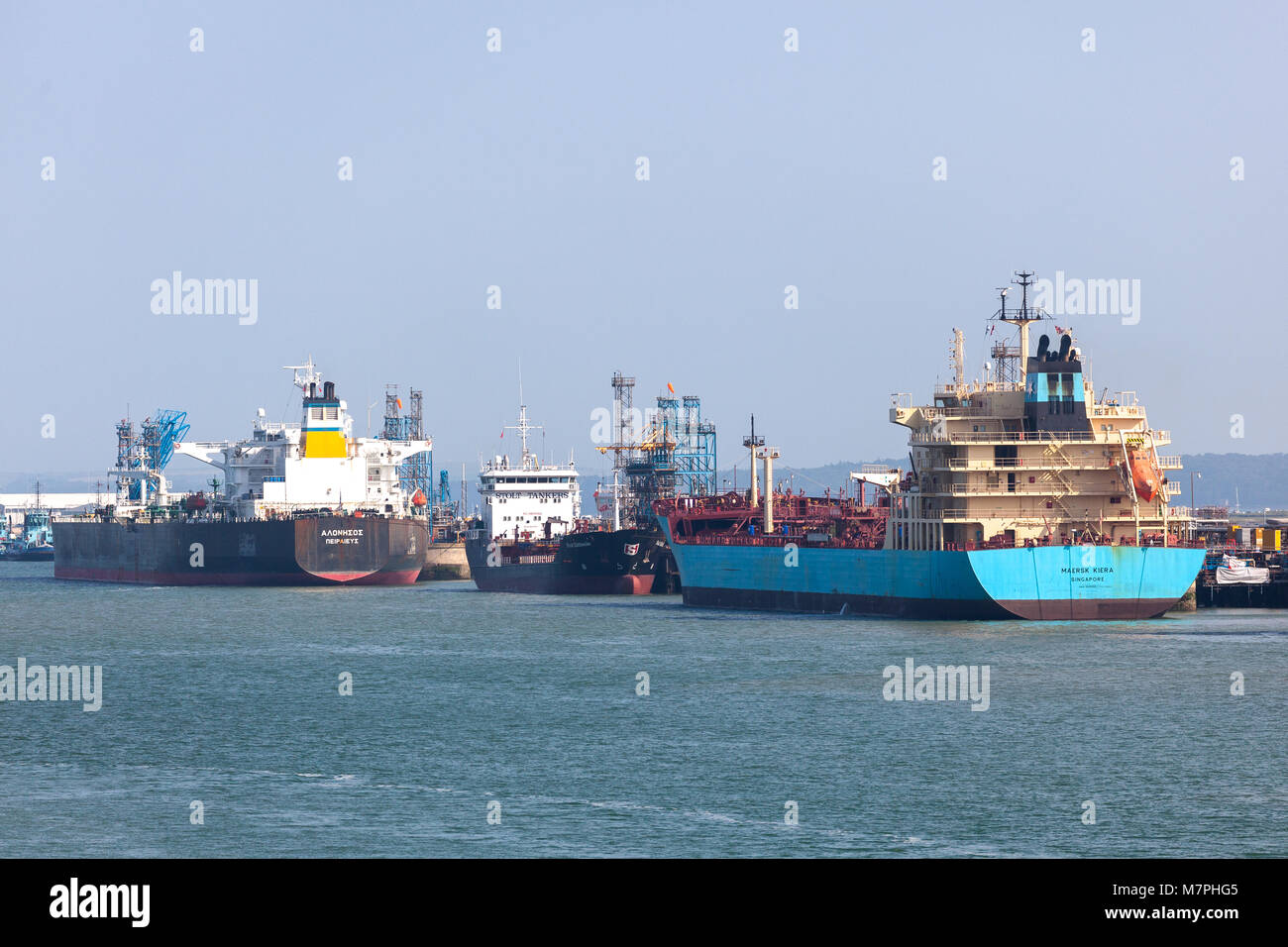 Oil tankers alongside Esso Fawley terminal Southampton England UK Stock Photo