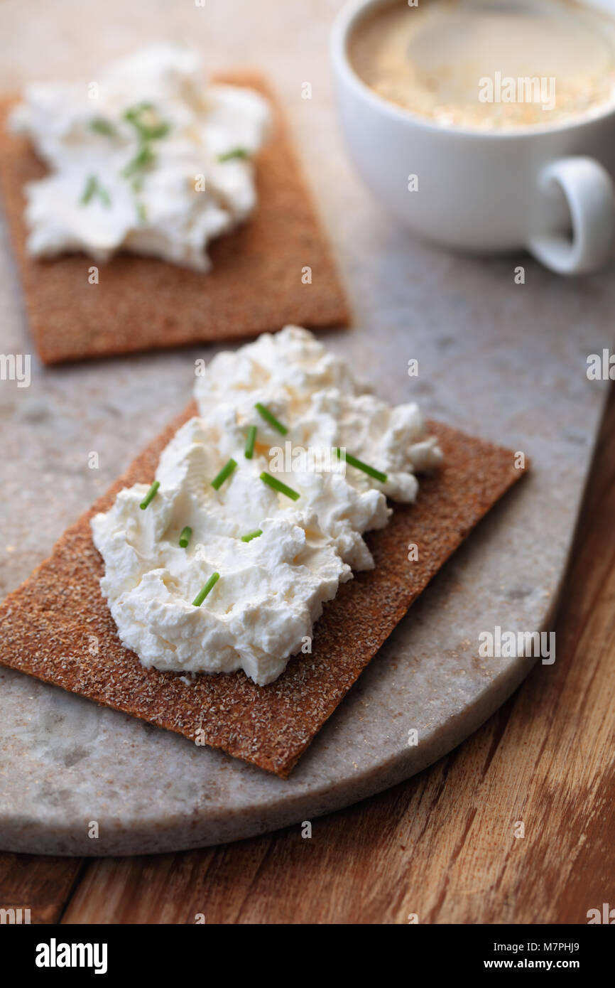 Sandwiches with cream cheese and coffee Stock Photo Alamy