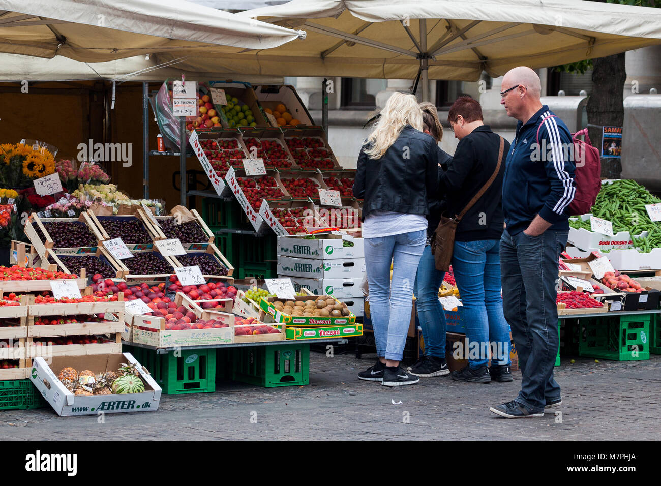 outdoor market stall selling fresh fruit and vegetables. Copenhagen