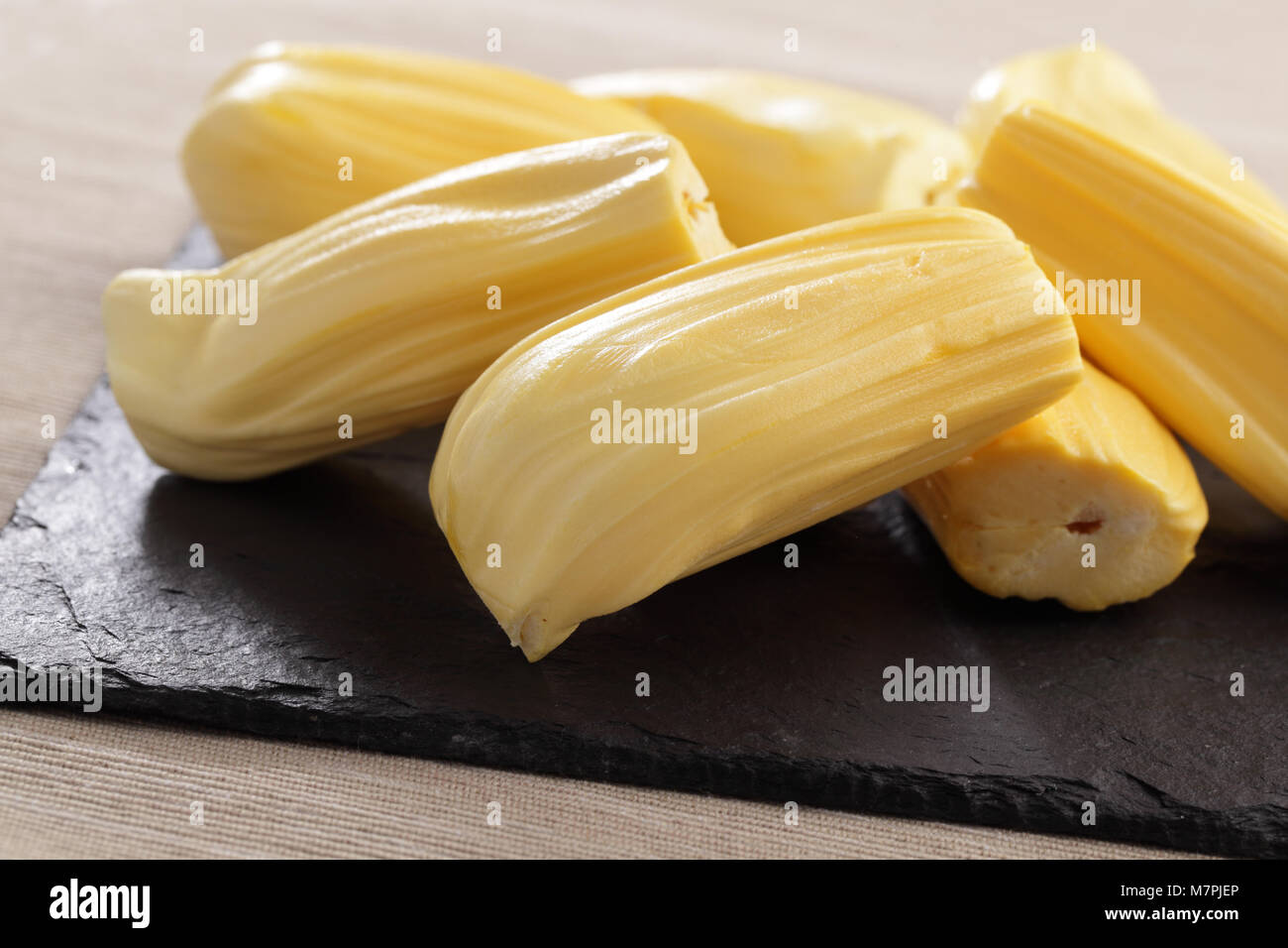 Jackfruit flesh on a kitchen table Stock Photo