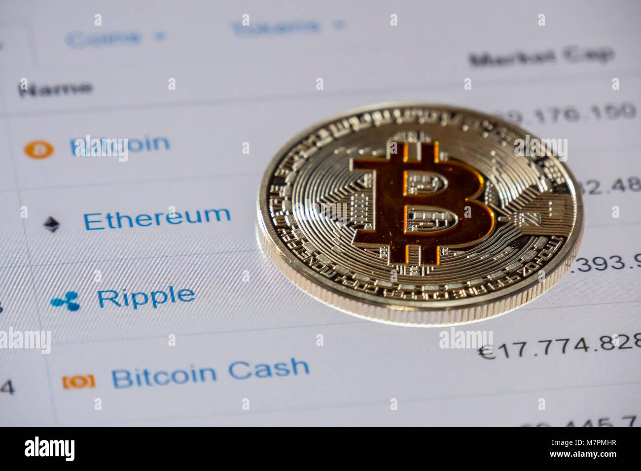 Cryptocurrency coins over market cap list; Bitcoin coin Stock Photo - Alamy