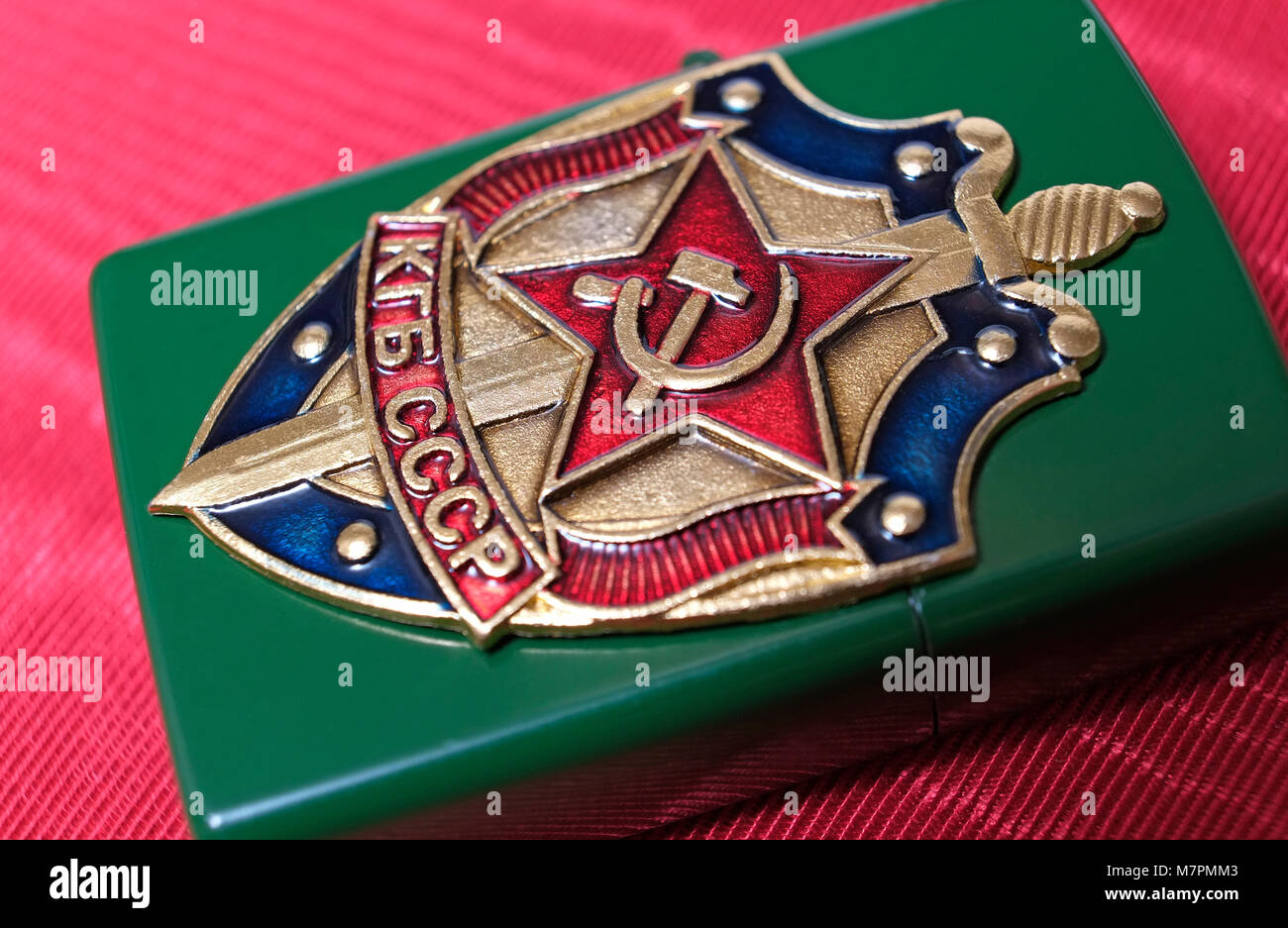 russian kgb badge on metal cigarette lighter Stock Photo