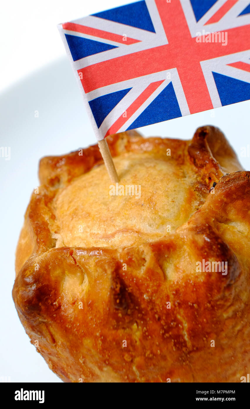 british pork pie with union jack flag Stock Photo