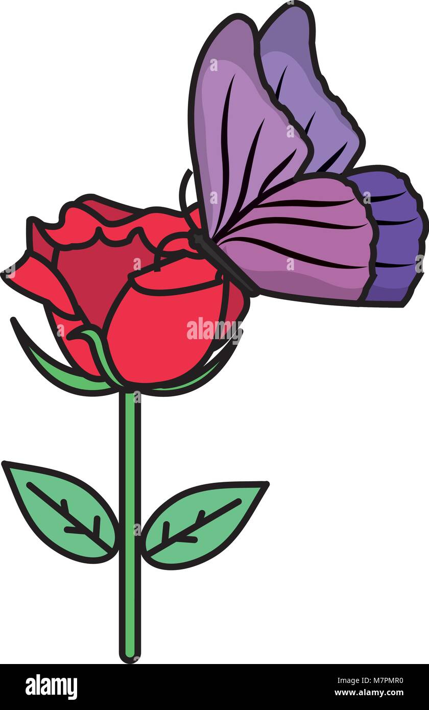 nice rose with petals design and butterfly Stock Vector Image & Art - Alamy