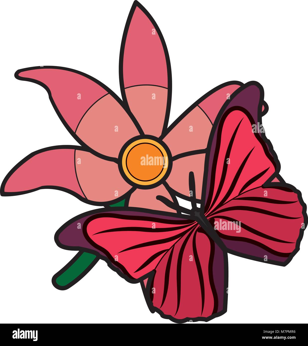 cute flowers design with petals and butterfly Stock Vector Image & Art ...