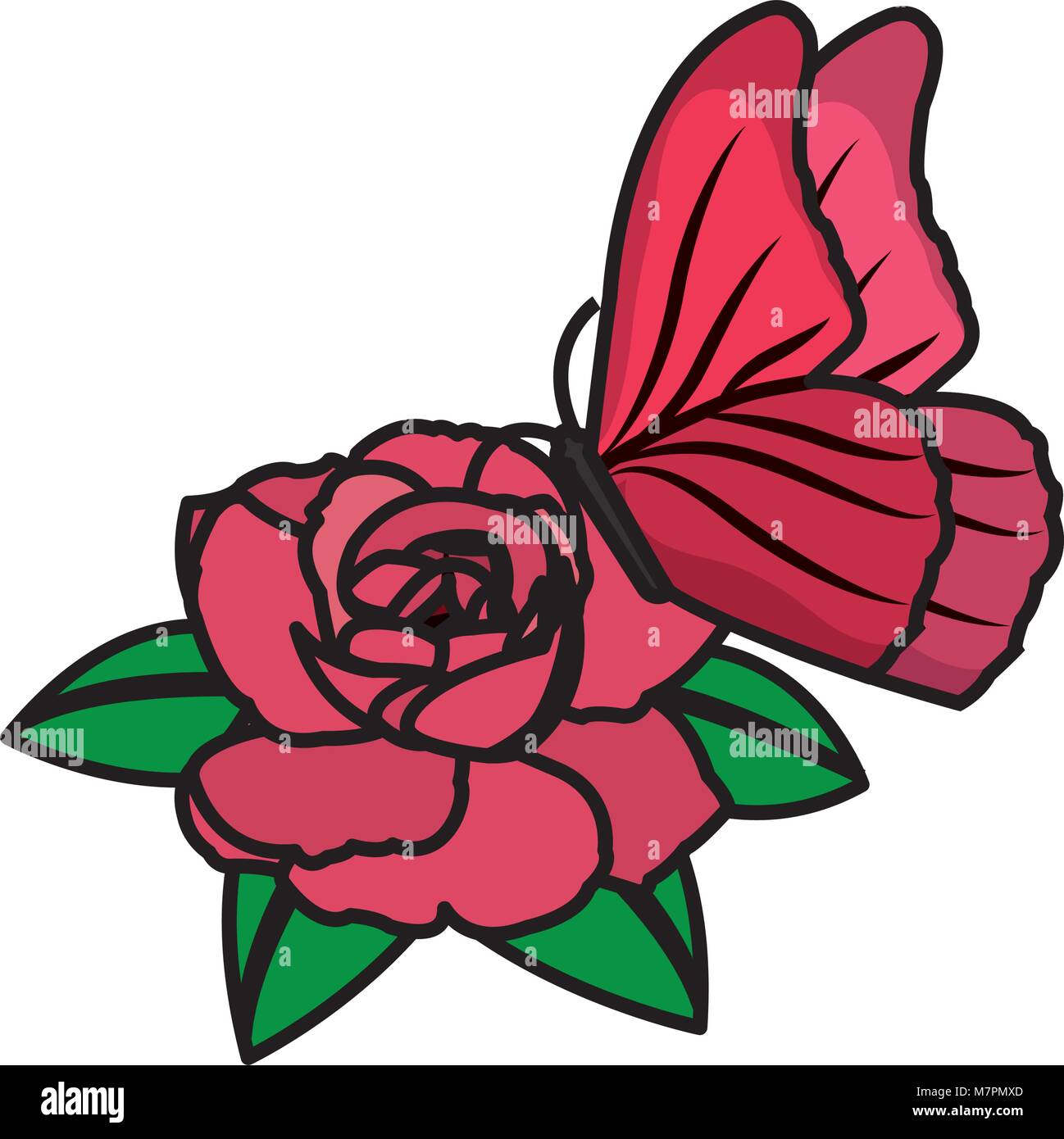 beautiful rose petals with leaves and butterfly Stock Vector Image ...