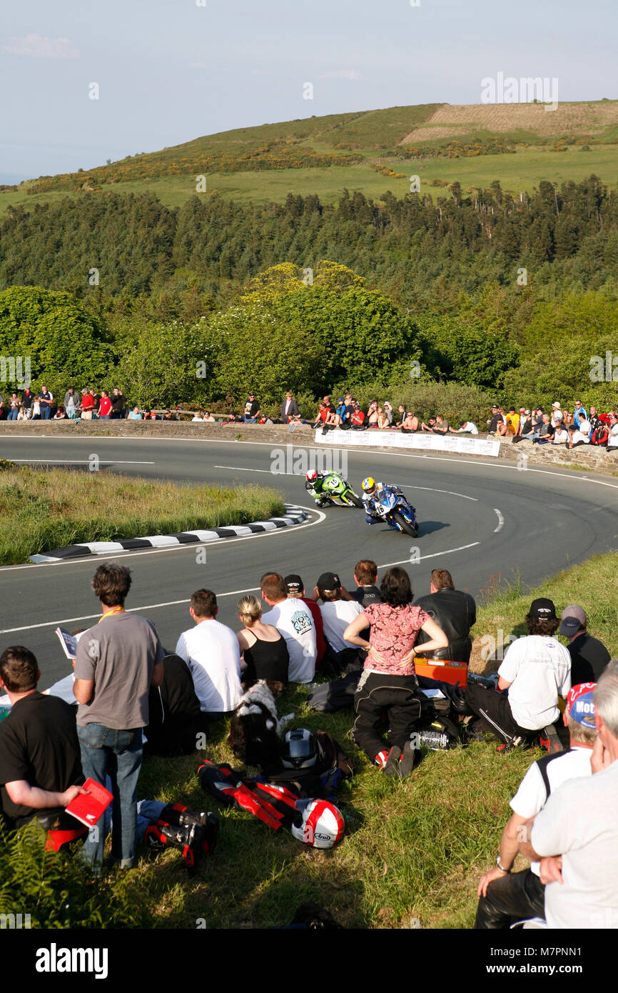 The 100 Centenary TT Races at Gooseneck on the Isle of Man. Stock Photo