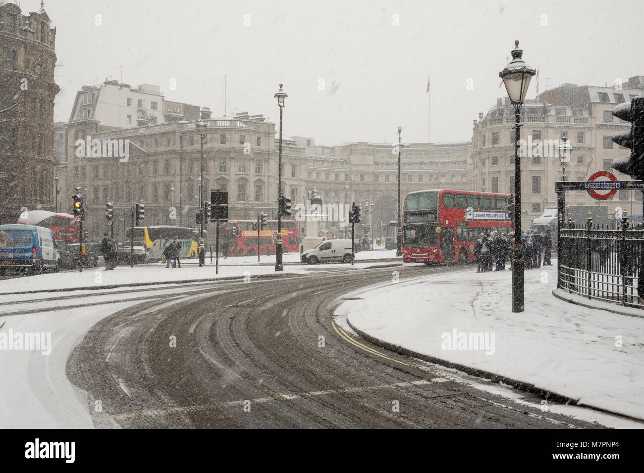 Snow fall in London winter 2018 Stock Photo