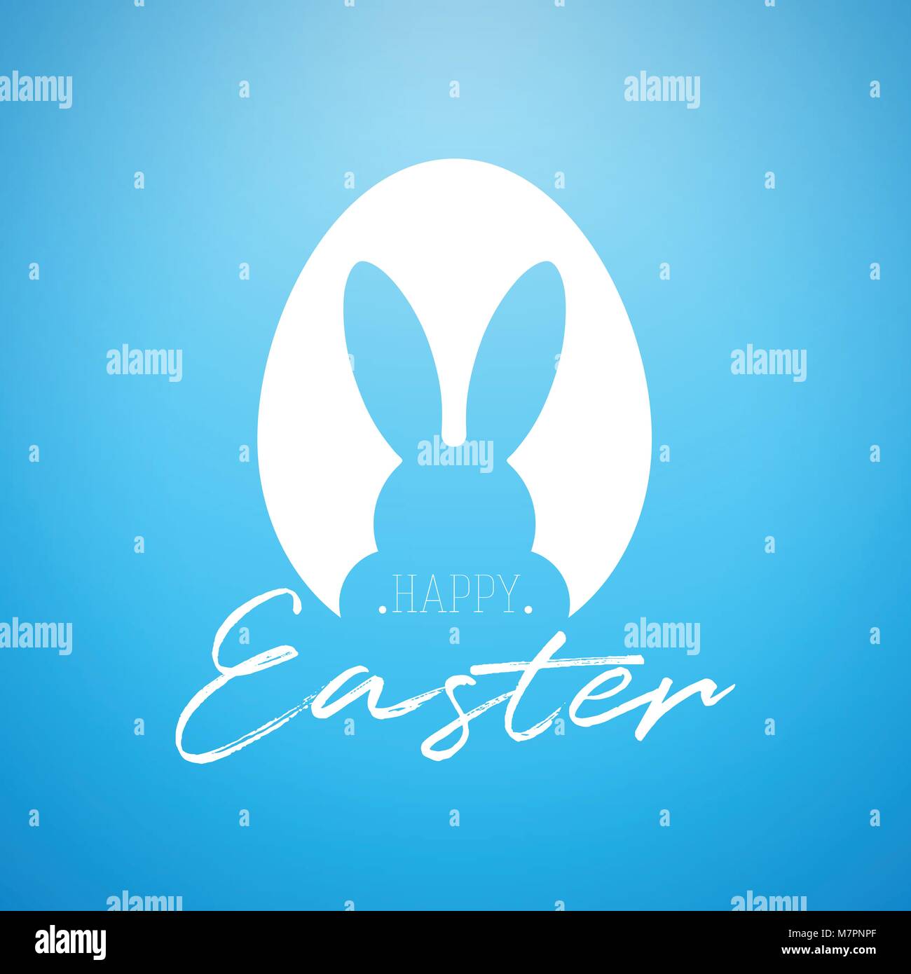 Vector Happy Easter Holiday Illustration with Rabbit Ears in Cutting Egg and HandwritingTypography Letter on Blue Background. International Celebration Design for Greeting Card, Party Invitation or Promo Banner. Stock Vector