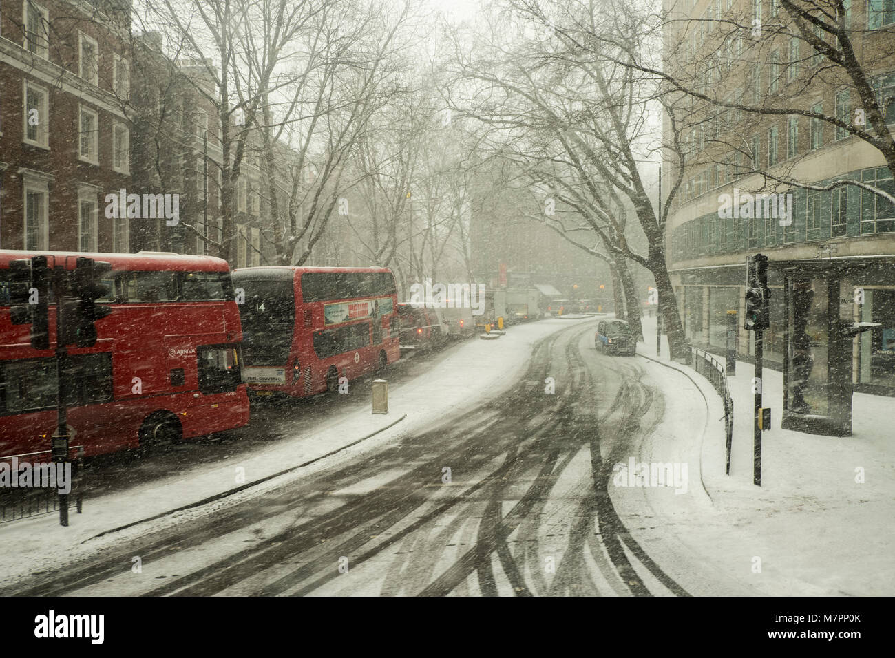 Snow fall in London winter 2018 Stock Photo