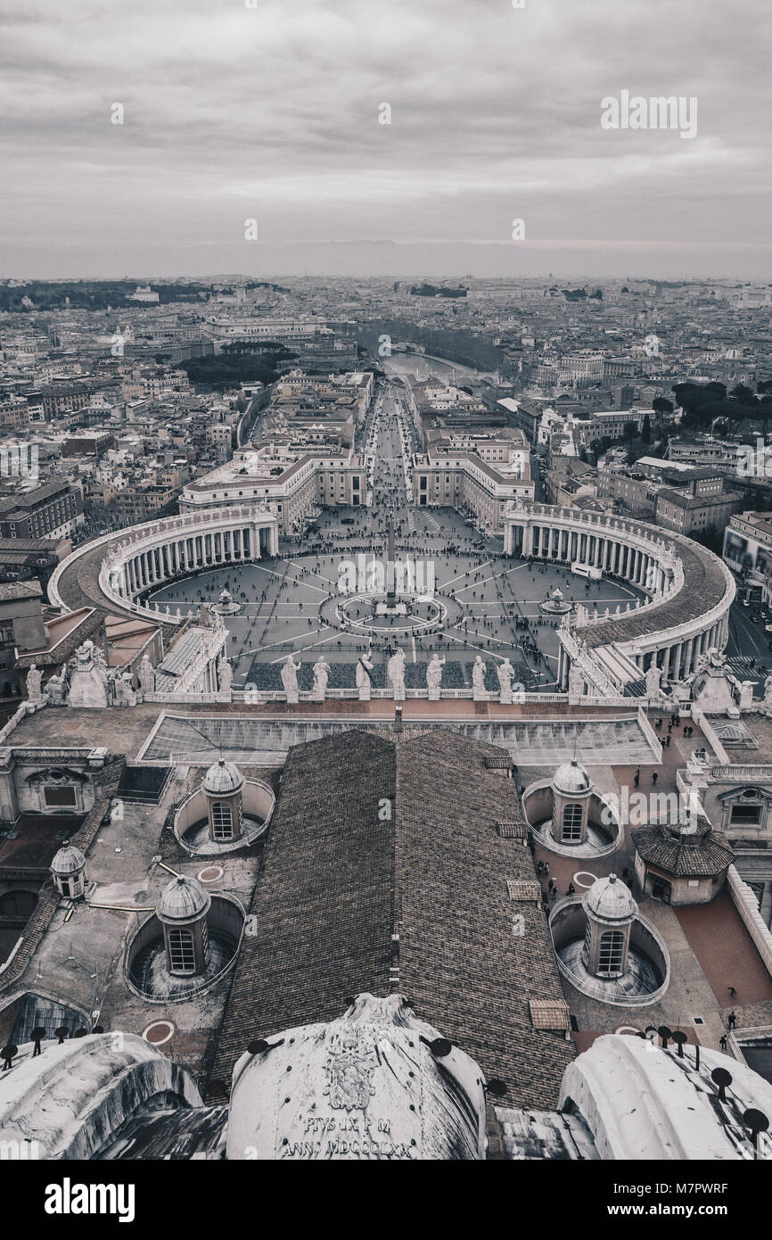 St. Peter's Square as seen from above, black and white version Stock Photo