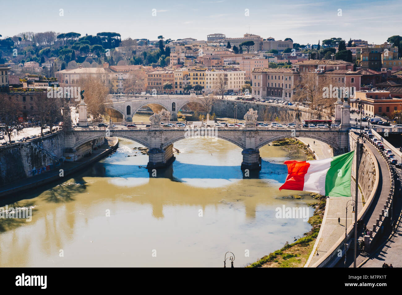 Rome city skyline and Italian Flag, Rome Italy Stock Photo - Alamy
