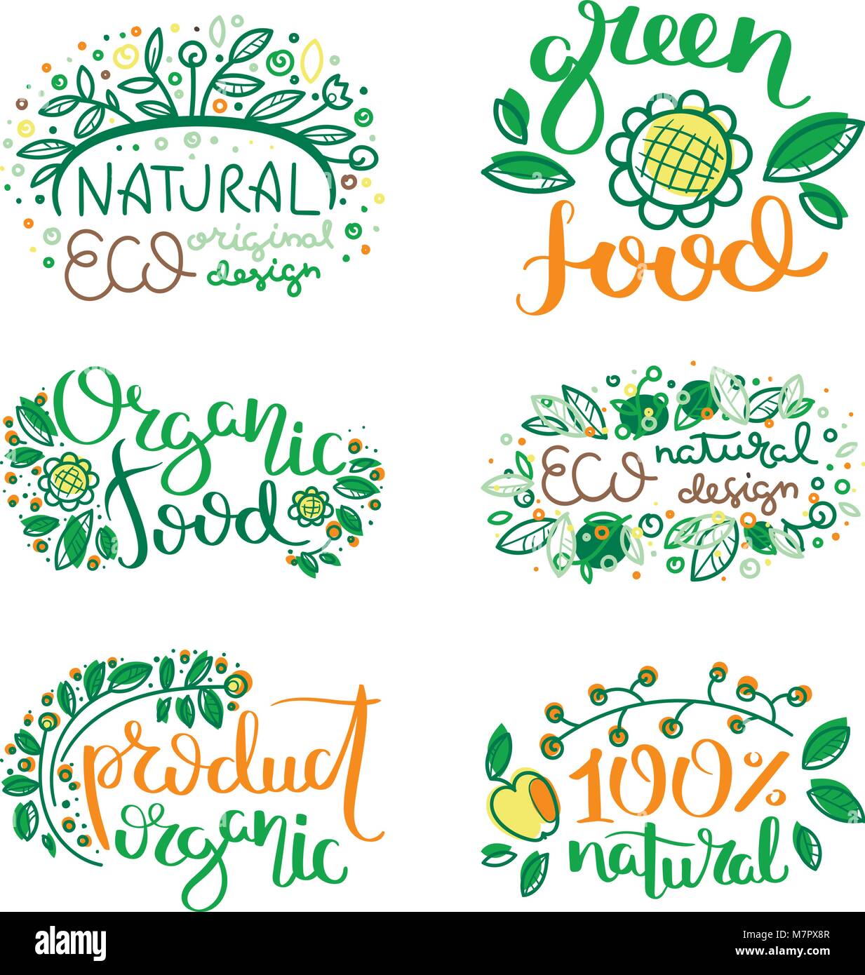 Eco vector organic labels, bio emblems for stickers and restaurants ...