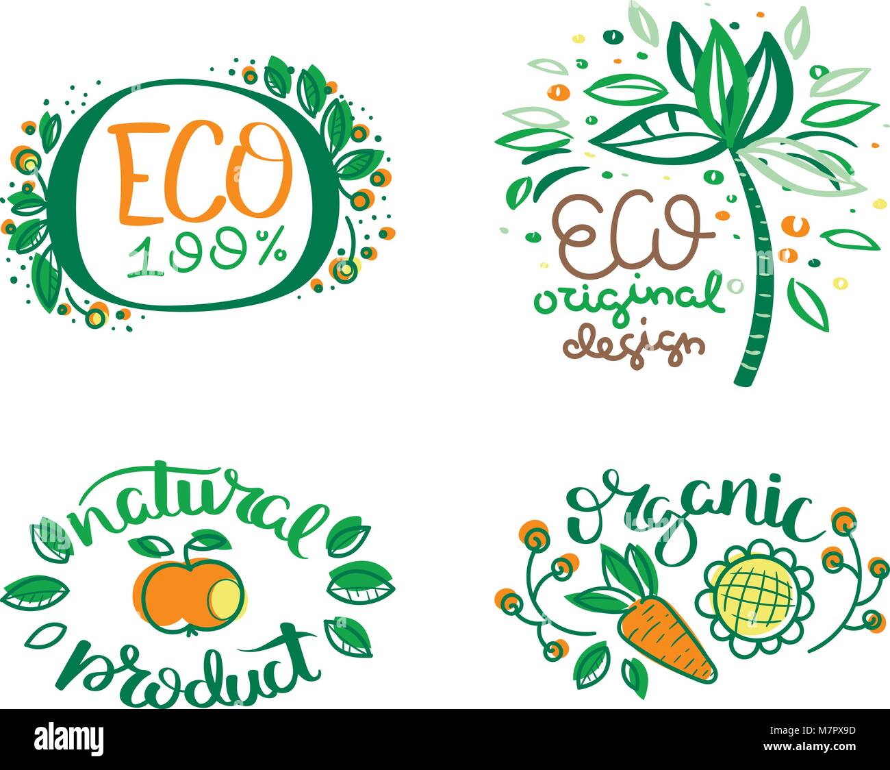 Eco vector organic labels, bio emblems for stickers and restaurants ...