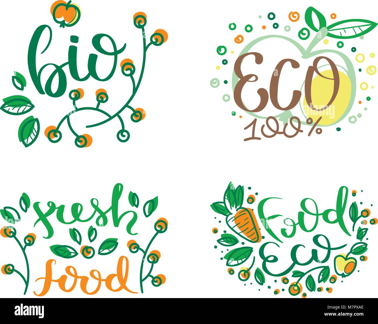 Eco vector organic labels, bio emblems for stickers and restaurants ...