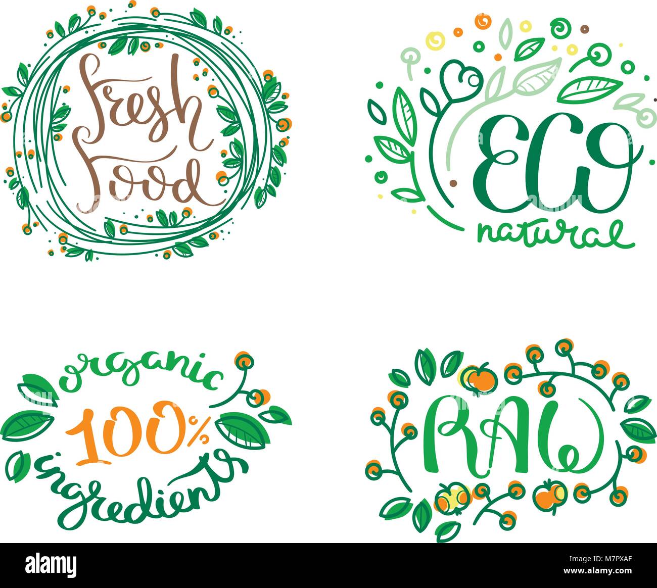 Eco vector organic labels, bio emblems for stickers and restaurants ...