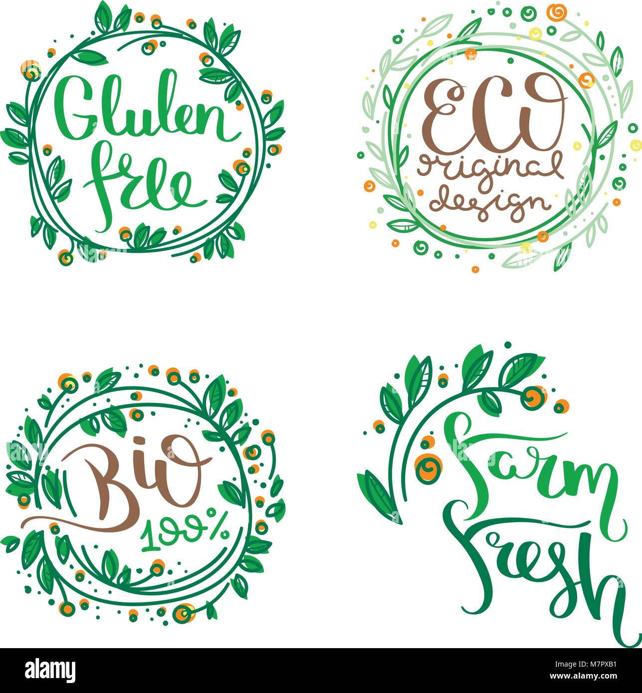 Eco vector organic labels, bio emblems for stickers and restaurants ...