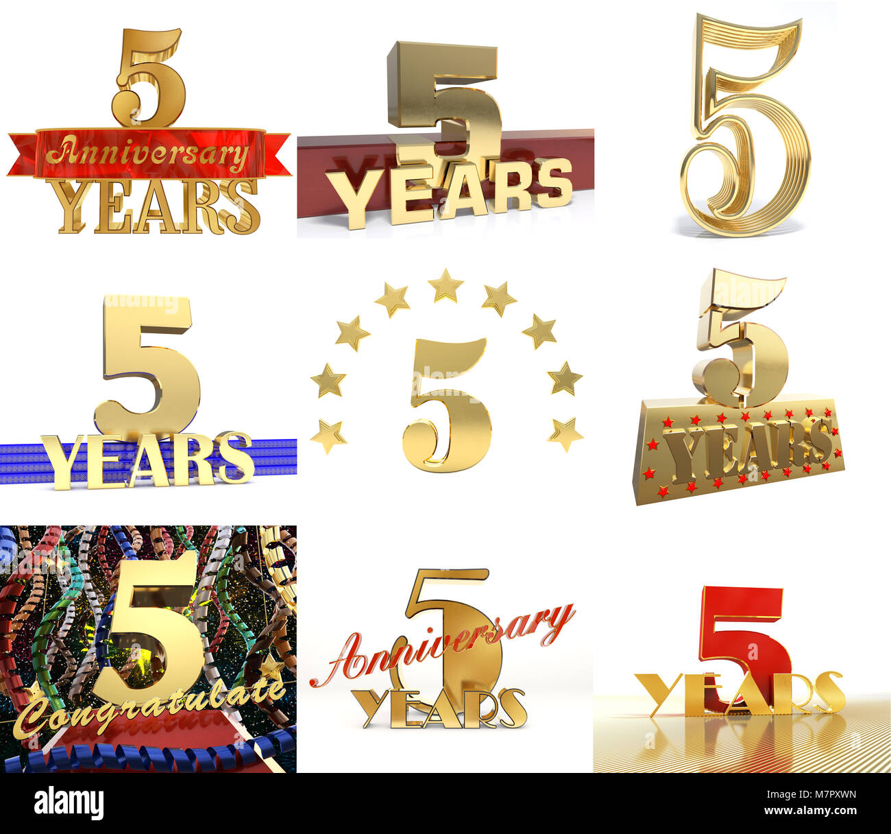Set of number five years 5 years celebration design. Anniversary golden