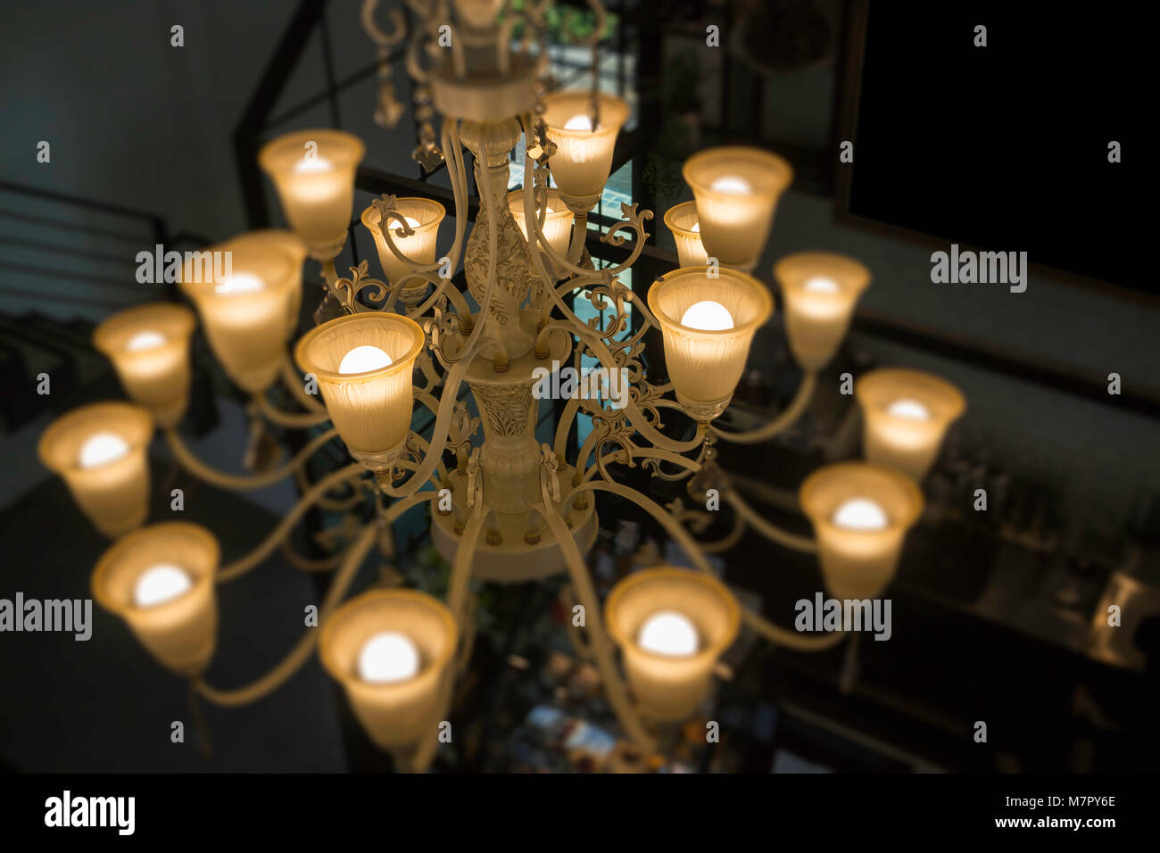 Vintage chandelier light bulb in dark room, stock photo Stock Photo - Alamy