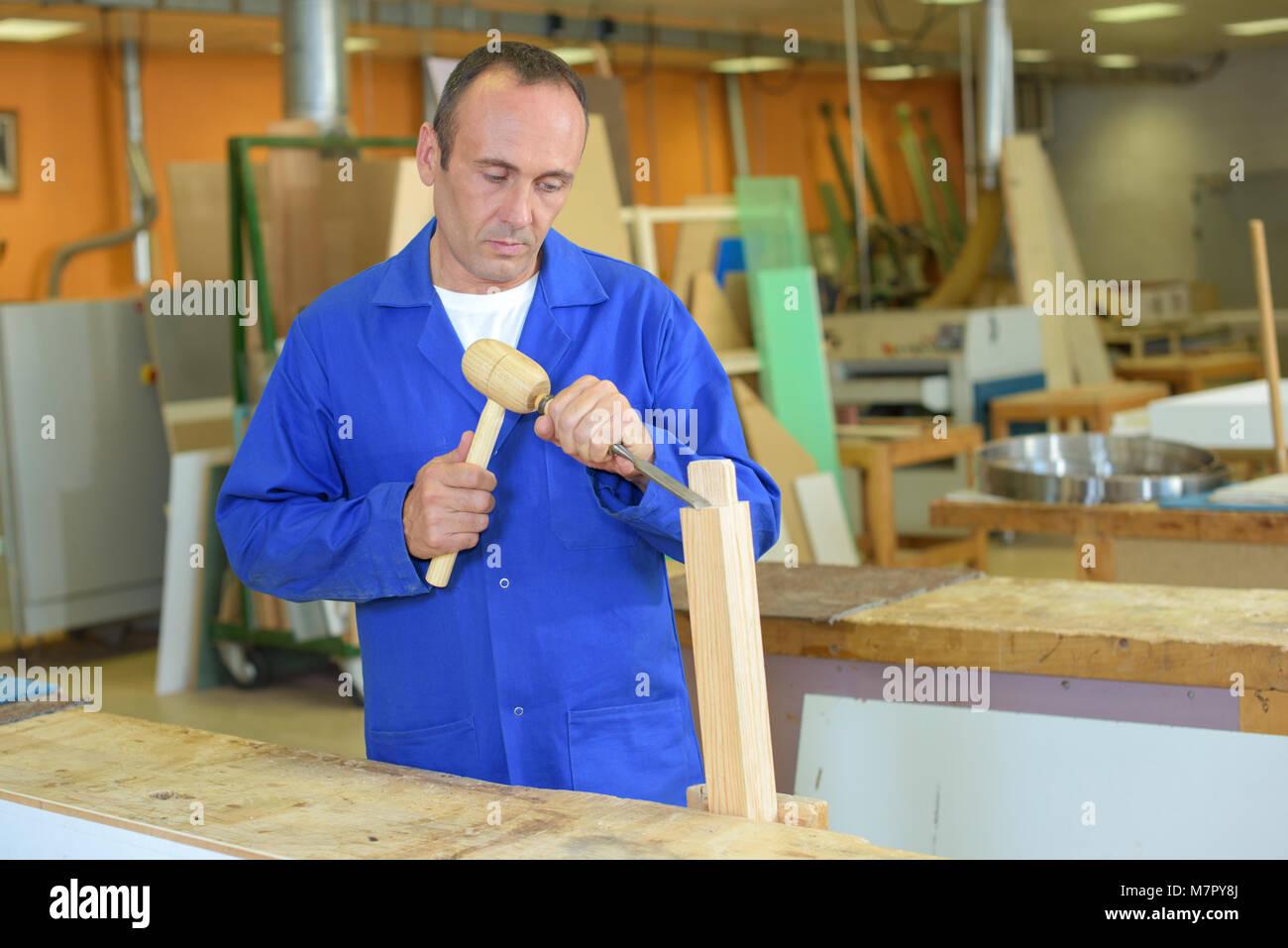 worker making furniture Stock Photo Alamy