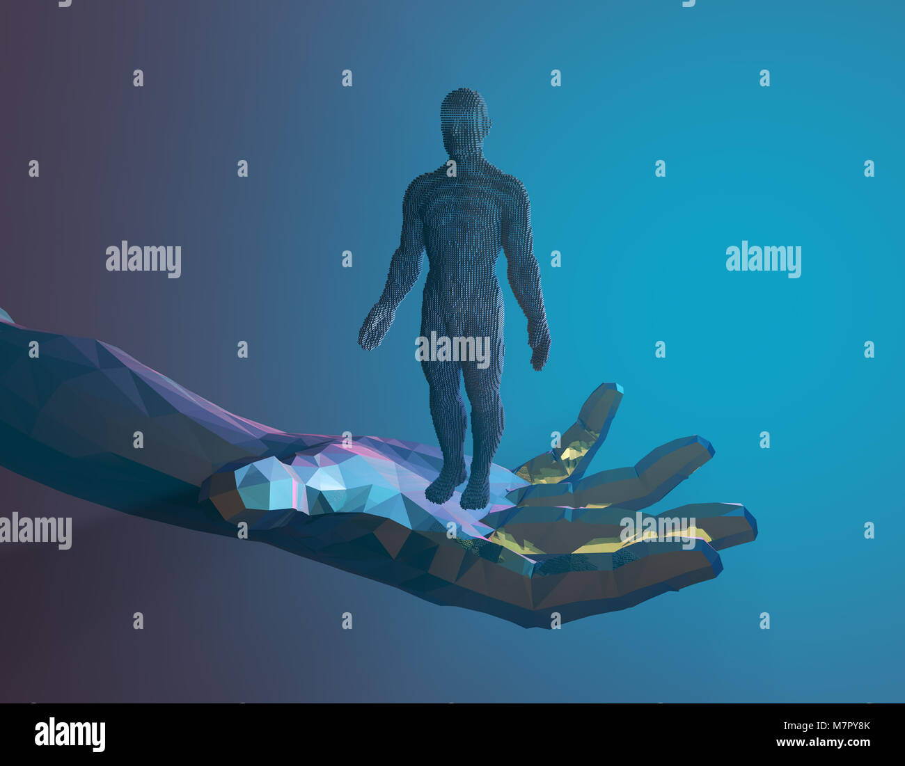 Human body in human hands, human technology, control the future Stock ...