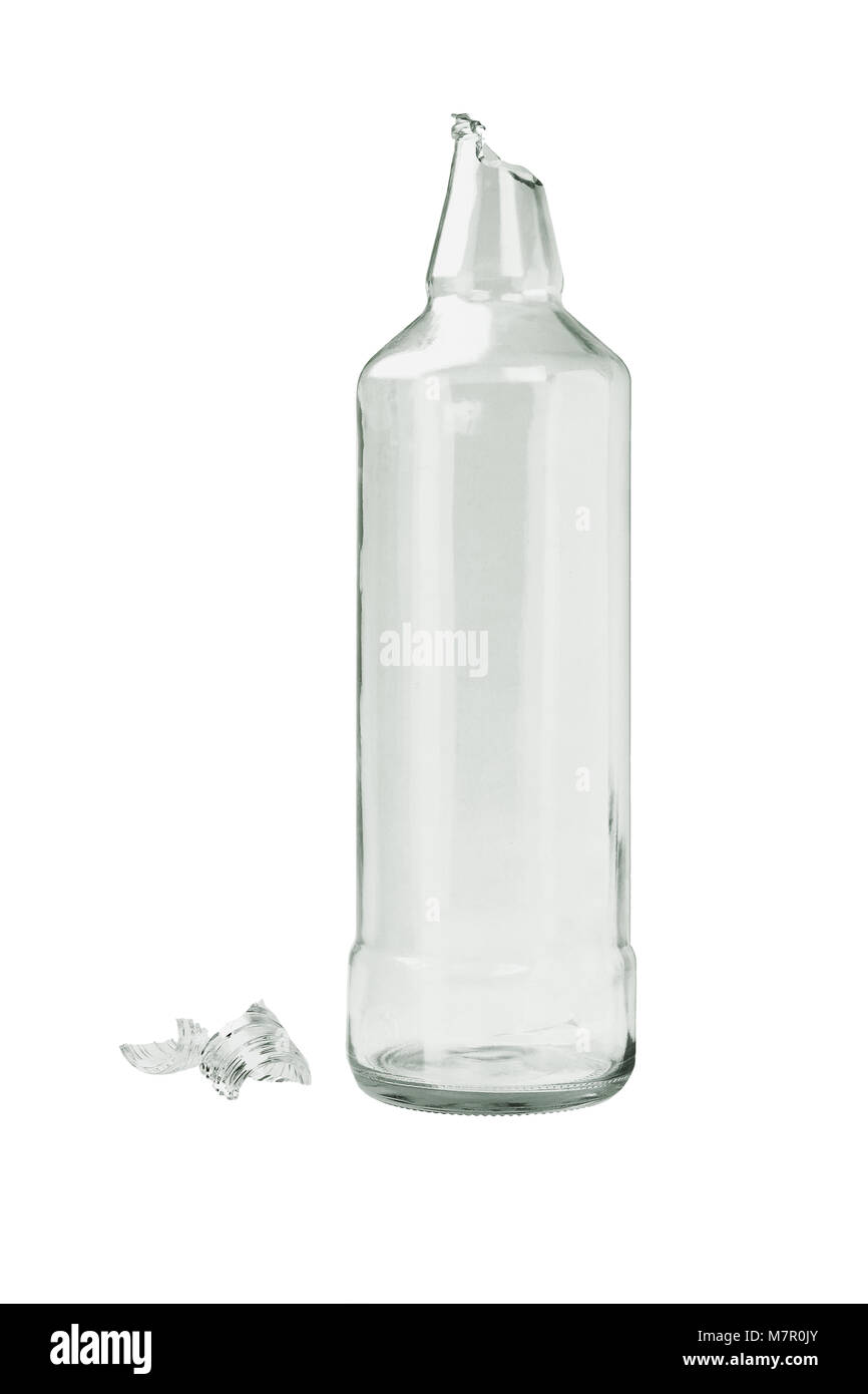 Broken Glass Bottle on White Background Stock Photo