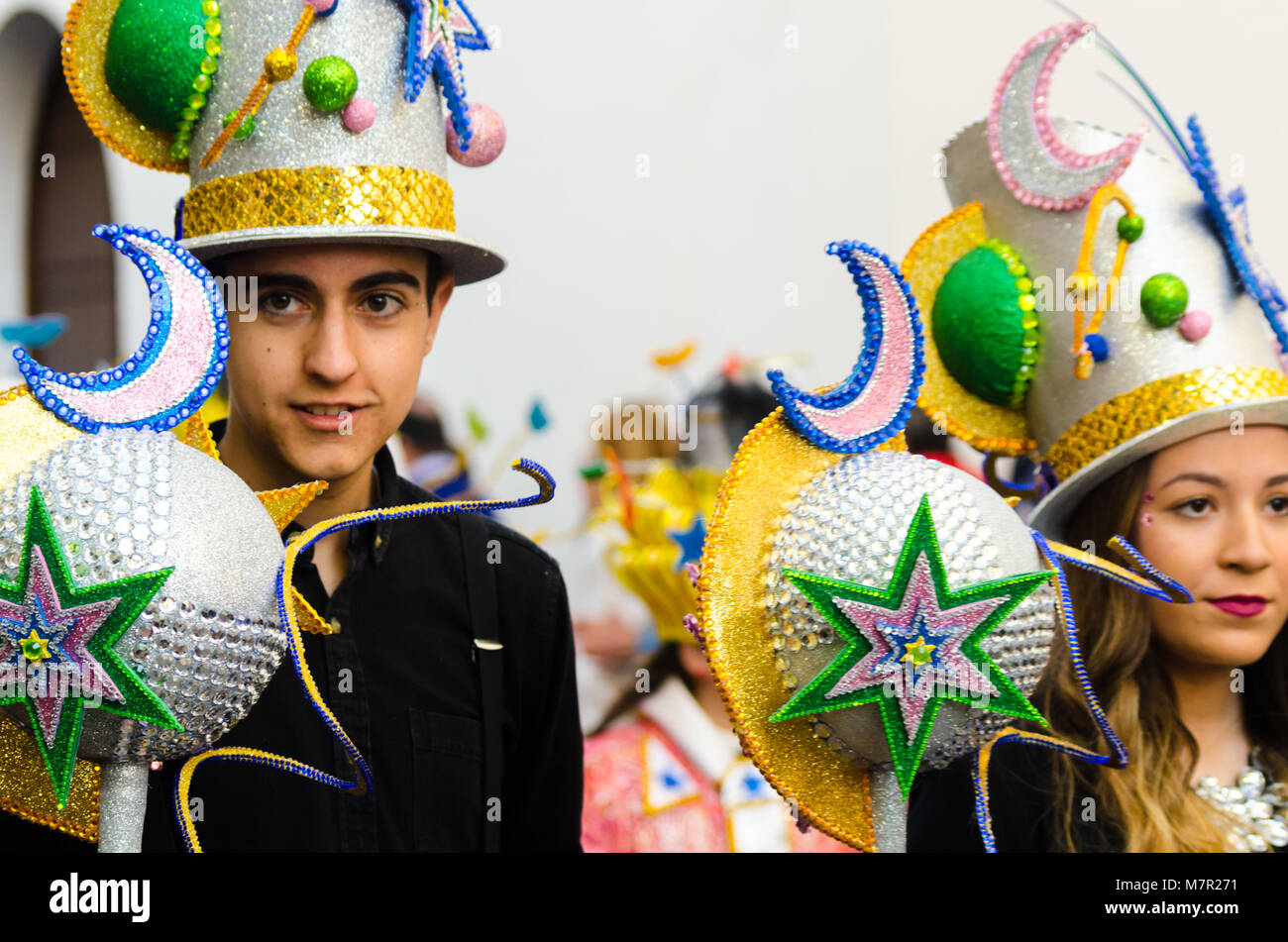 NERJA, SPAIN FEBRUARY 11, 2018 People in costumes celebrating "Burial
