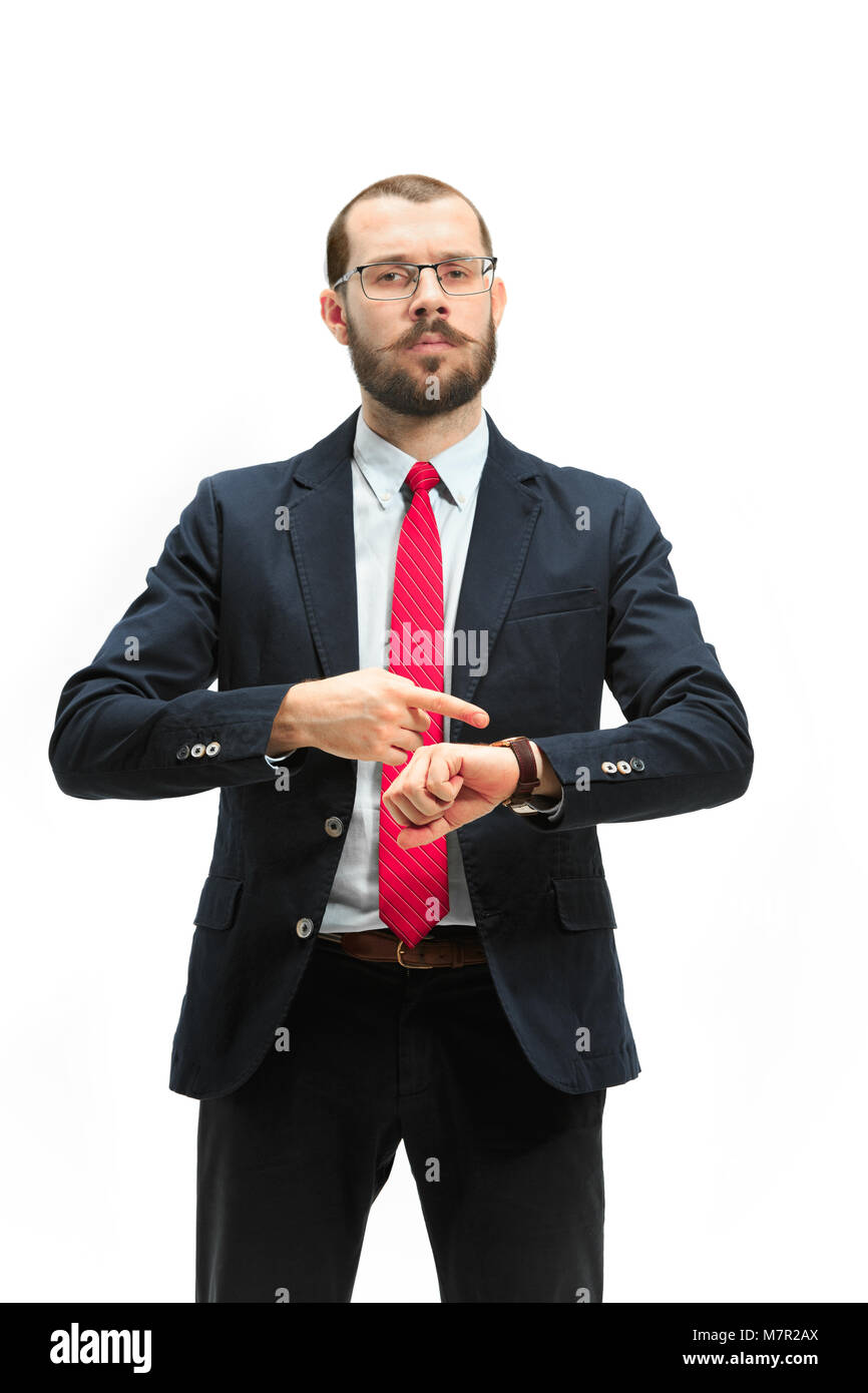businessman looking at his watch on his hand, watching the time Stock ...