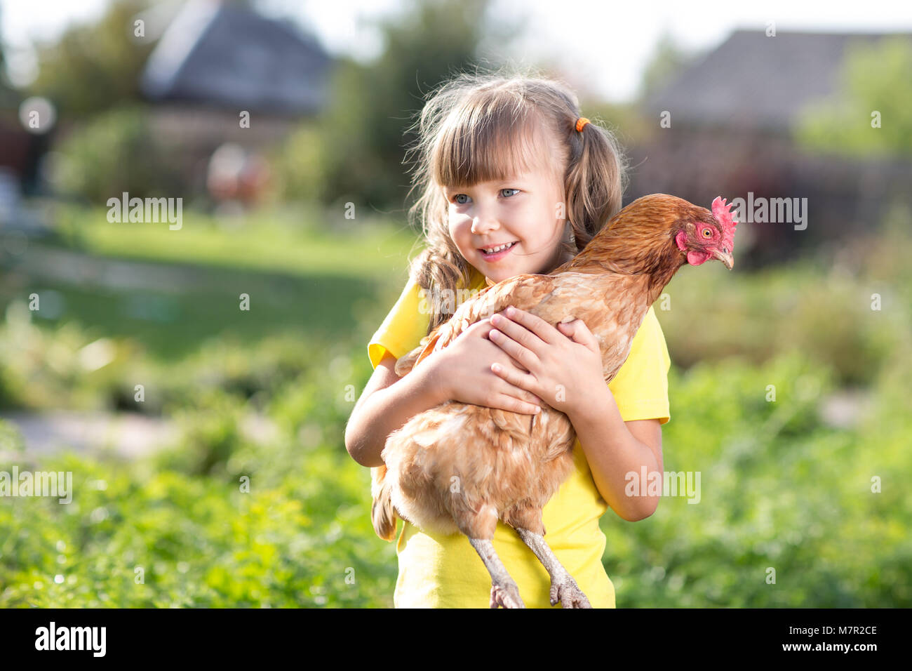 Young girl trying to catch a chicken stock photo (282078) - YouWorkForThem