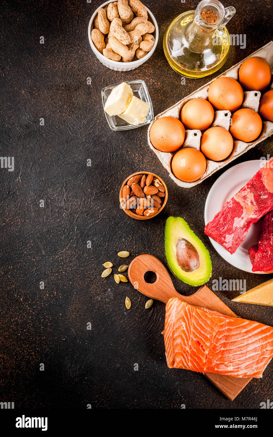 Ketogenic low carbs diet concept. Healthy balanced food with high