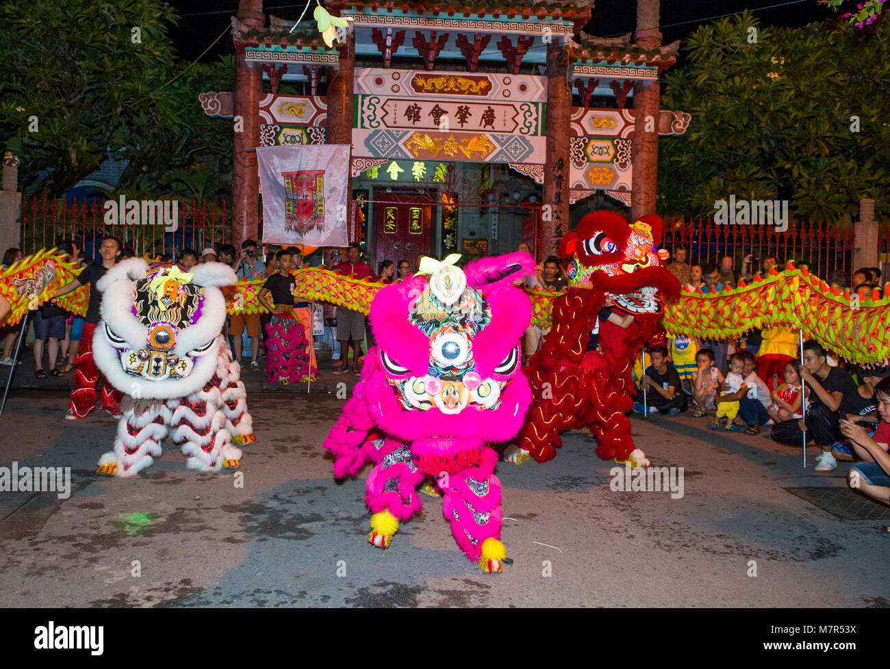 Participants in a Lion dance during the Mid autumn festiaval in Hoi An