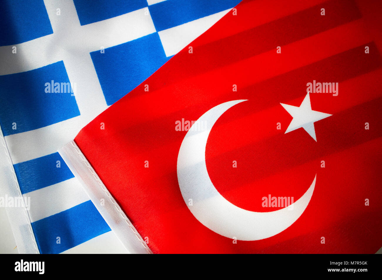 greek and turkish flag greece and turkey flags Stock Photo