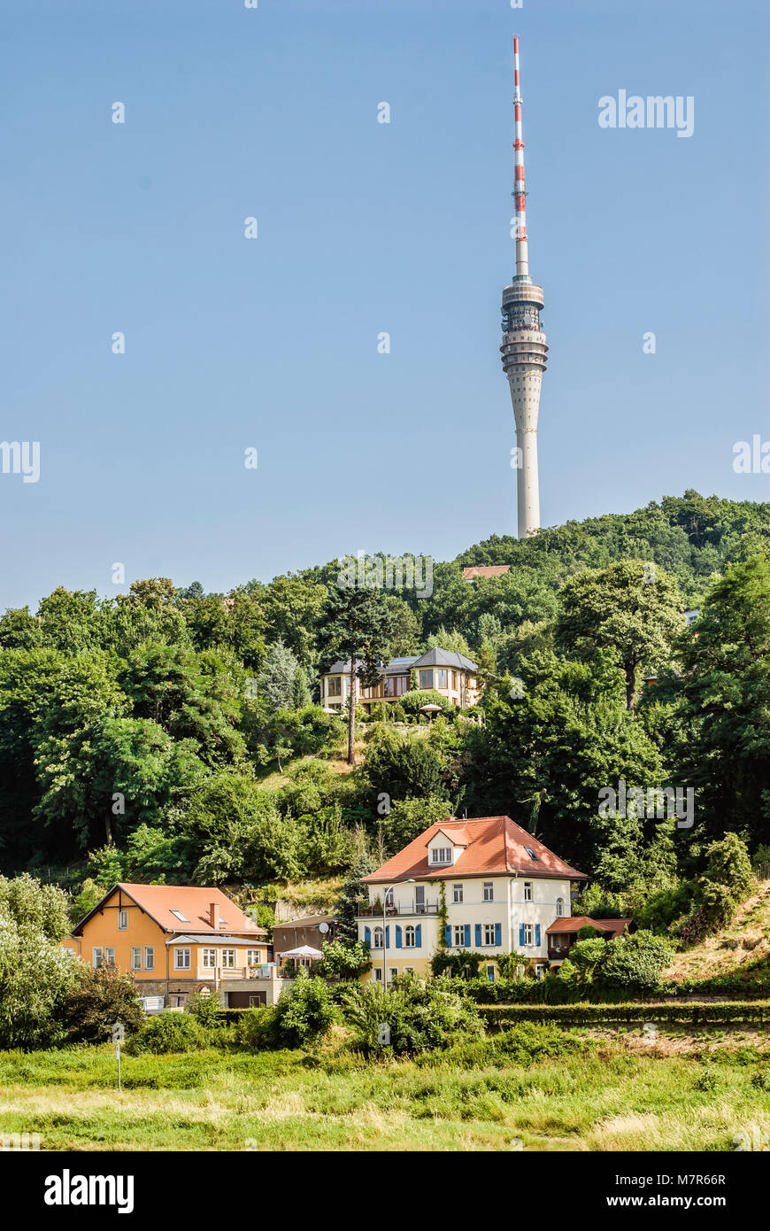 Elbe Valley and Dresden television tower, Dresden-Wachwitz, Saxony, Germany Stock Photo