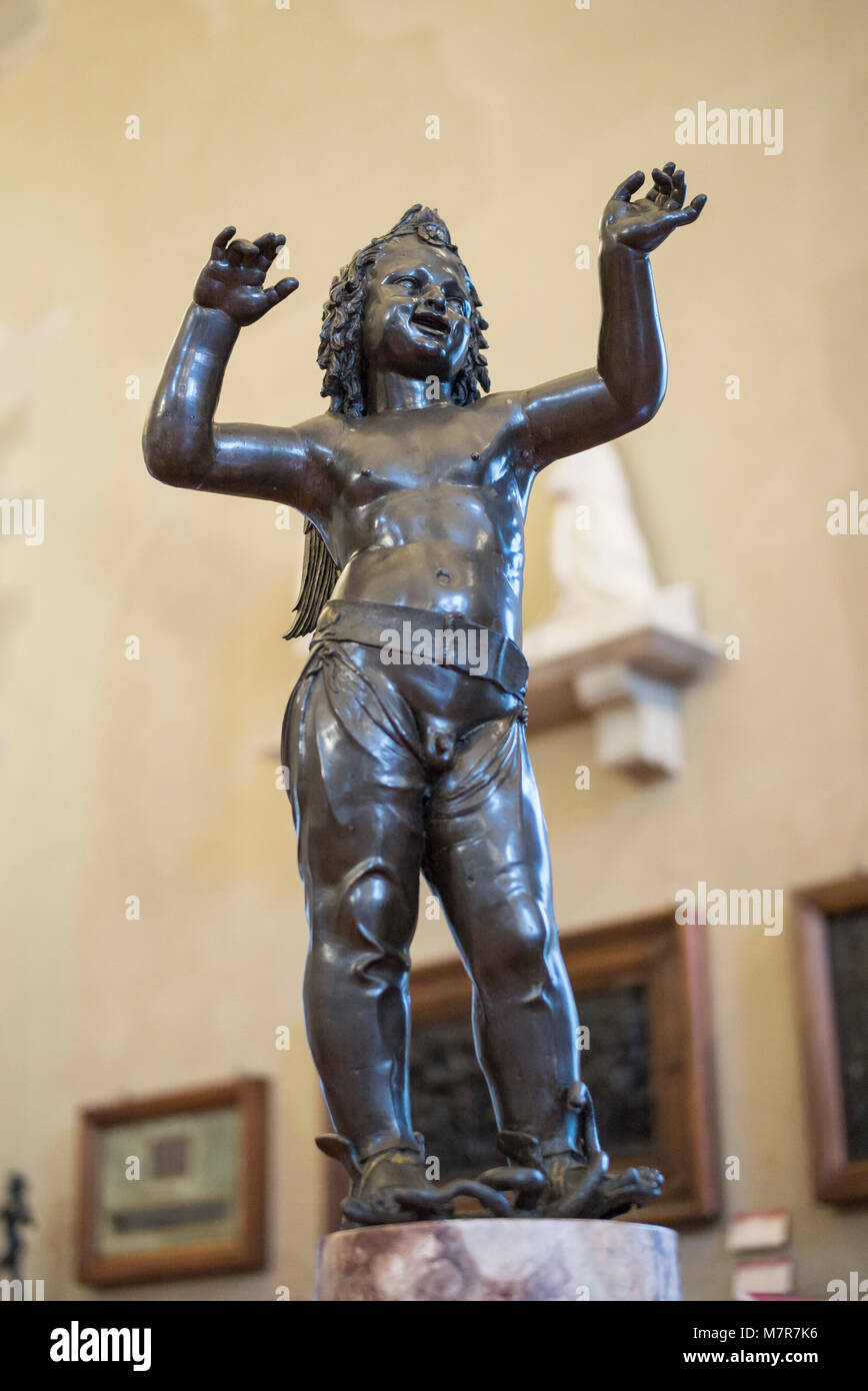 Florence. Italy. Love / Attis, bronze statue by Donatello (ca.1440), Museo Nazionale del Bargello. (Bargello National Museum) Stock Photo