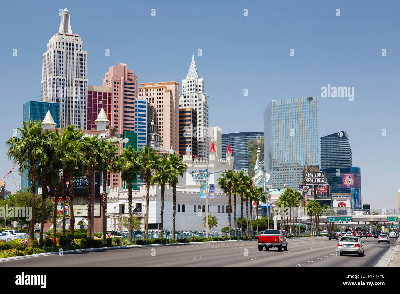 Las Vegas, USA - May 19, 2012. Excalibur Hotel and New York New York Hotel and Casino on Las Vegas Boulevard. Stock Photo