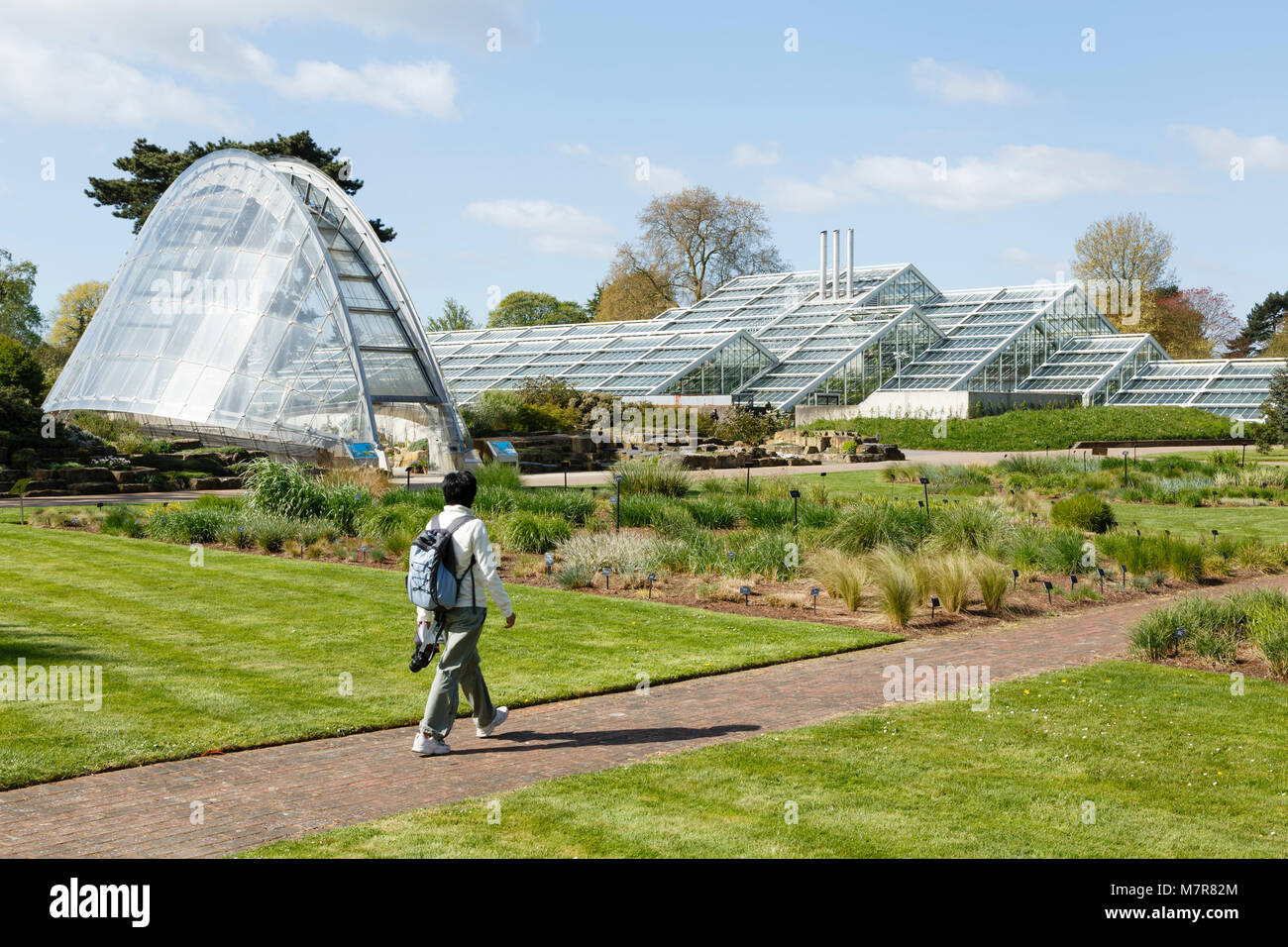 London, UK - April 18, 2014. Davies Alpine House and Princess of Wales Conservatory at Kew Botanic Gardens. The gardens were founded in 1840. Stock Photo