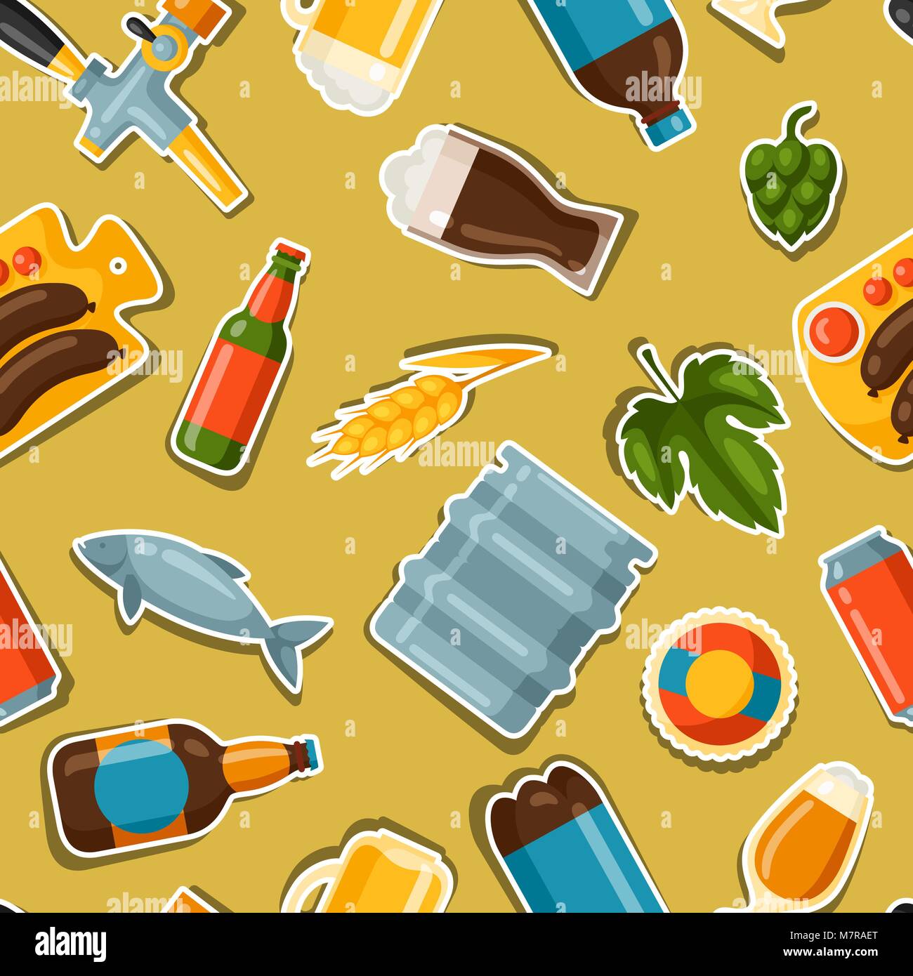 Seamless pattern with beer stickers and objects Stock Vector Image ...