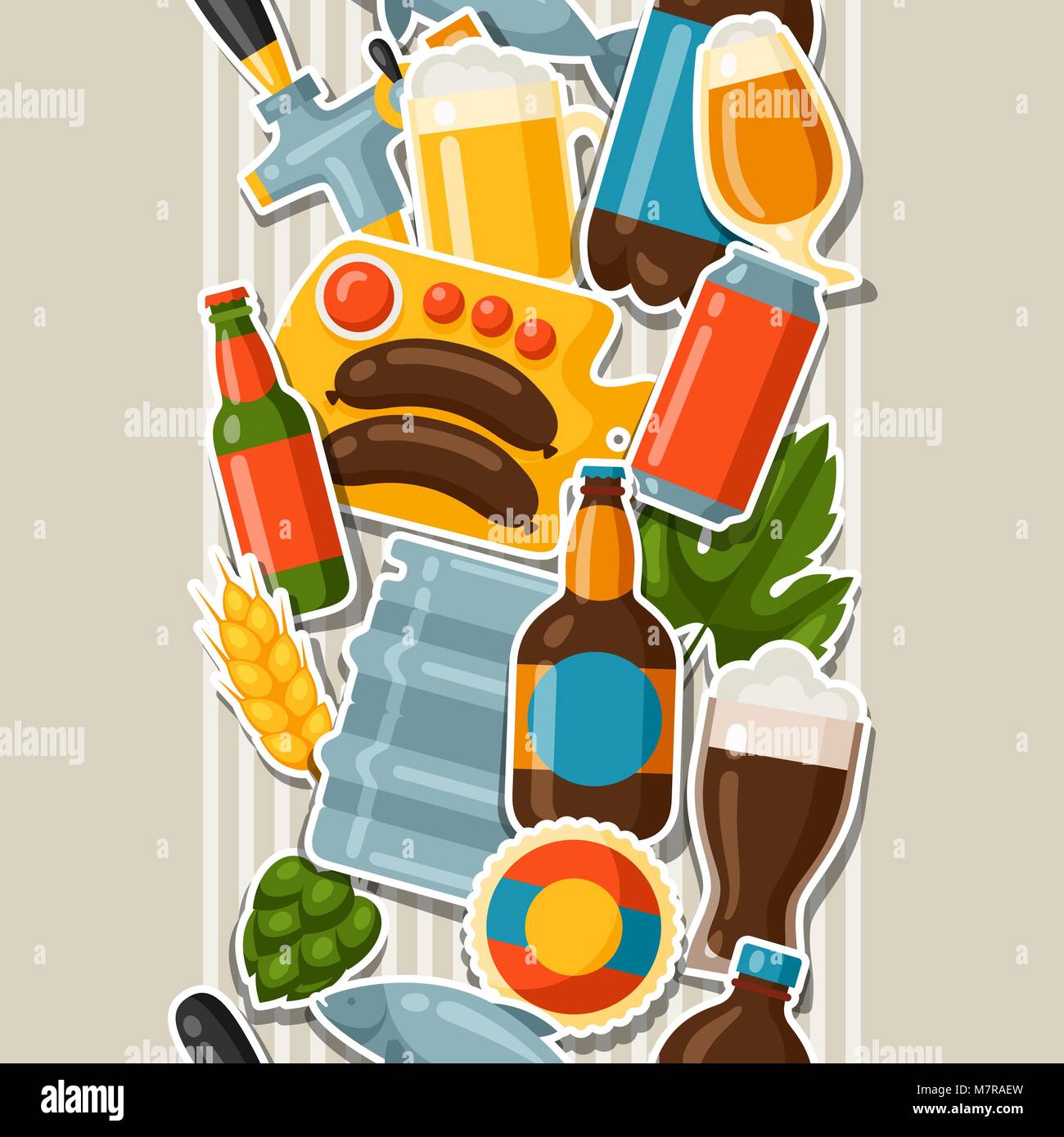 Seamless pattern with beer stickers and objects Stock Vector Image ...